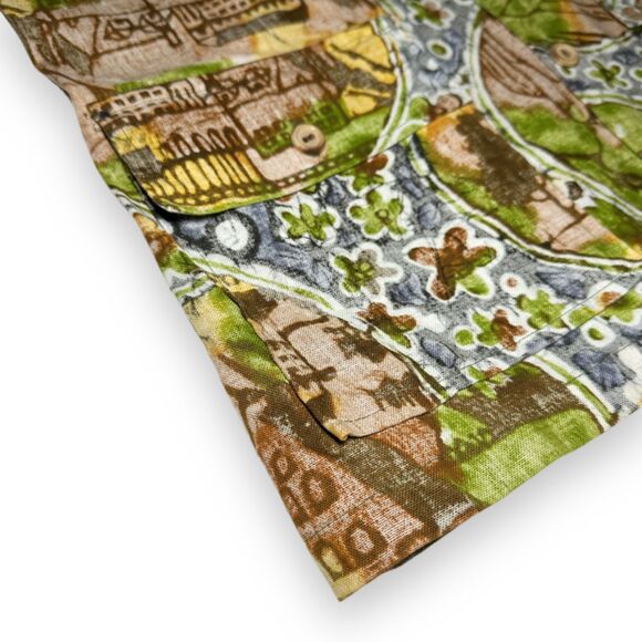 True Vintage 60s Surfline Barkcloth Hawaiian Shirt Sz M w Flap Pockets, Epaulets - Picture 8 of 14